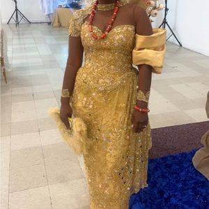 Gold George lace dress for sale.